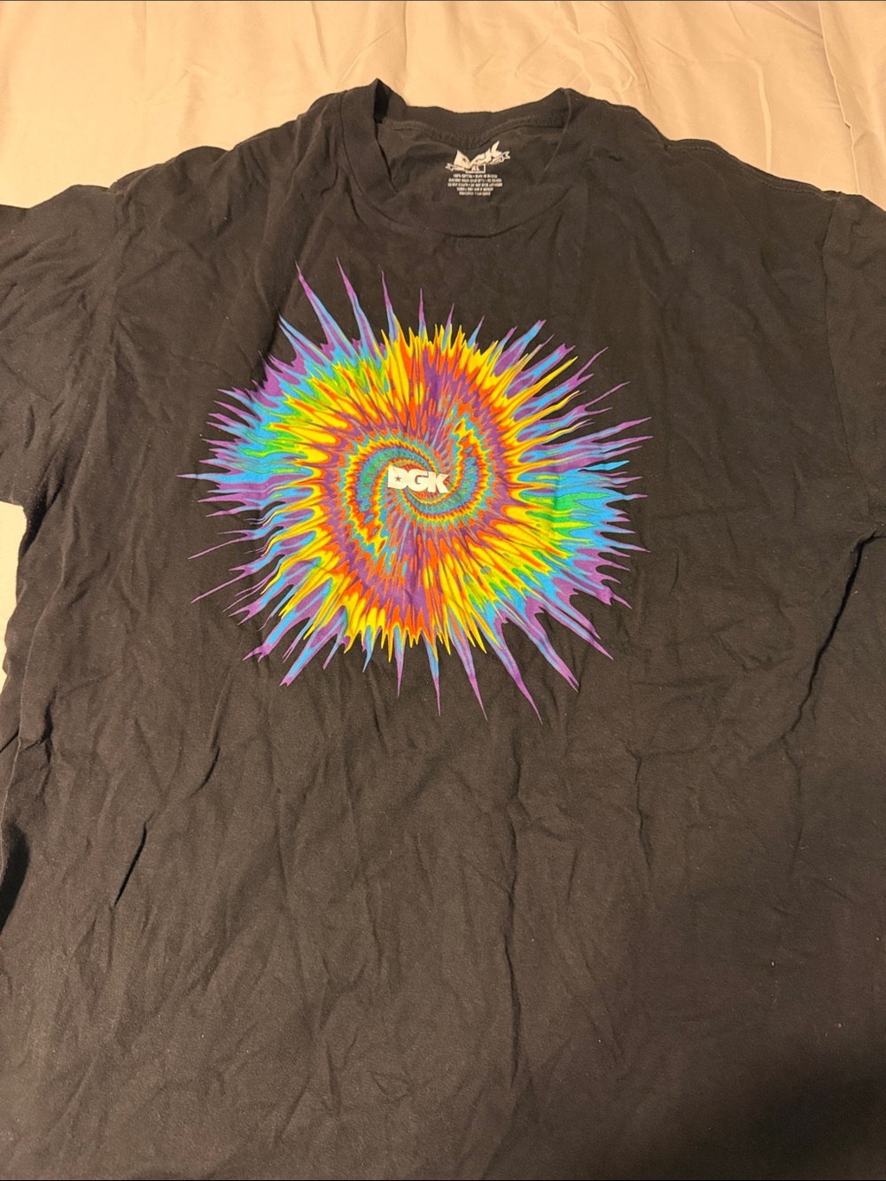 DGK Black Tee with Vivid Multicolor Spiral